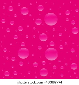 Vector, seamless background with the image of gas bubbles in the pink soda.