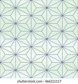 Vector seamless background in Japanese style with geometry pattern that imitating Sachiko embroidery. Watercolor background. Hand drawing .