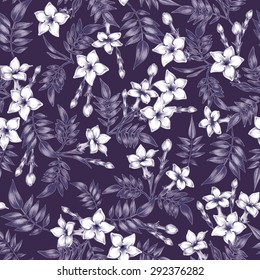 Vector seamless background. Jasmine flowers.Design for fabrics, textiles, paper, wallpaper, web. Vintage. Floral ornament. Black and white.