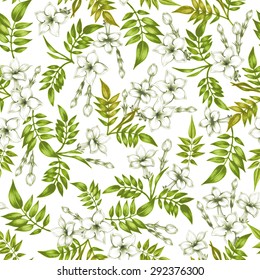 Vector seamless background. Jasmine flowers.Design for fabrics, textiles, paper, wallpaper, web. Vintage. Floral ornament.