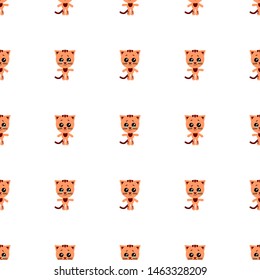 Vector seamless background. Kawai cat on the white background, cartoon cat.