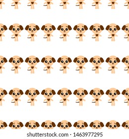 Vector seamless background. Kawai dog on the white background, cartoon puppy.