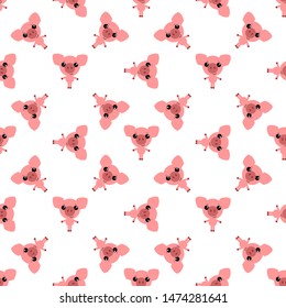 Vector seamless background. Kawai pig on the white background, cartoon pig.