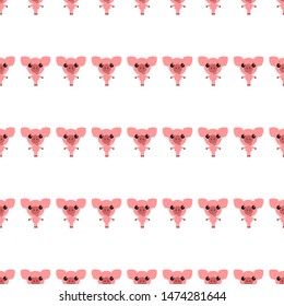Vector seamless background. Kawai pig on the white background, cartoon pig.