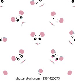 Vector seamless background. Kawai rat on the white background, cartoon rat.
