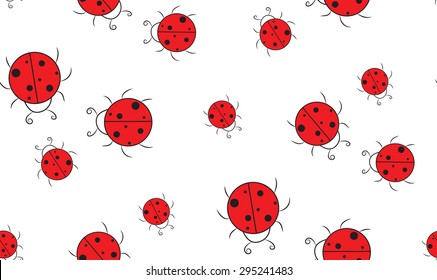 Vector seamless background of ladybirds of different sizes. Beautiful background from insects.