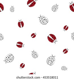 Vector seamless background with ladybirds on a white background.