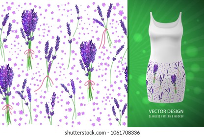 Vector seamless background with lavender, used on shirt dress mock up.
