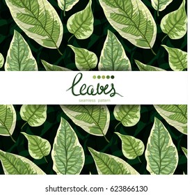 Vector seamless background with leaves. Realistic pattern with green foliage. Botanic texture. Great nature design. Leaf fall. Decorative elegant illustration. Decorative illustration with branches.