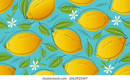 Vektor nahtloser Hintergrund mit Zitronenfrüchten. Handgezeichnetes, flaches Design, Vektorgrafik.