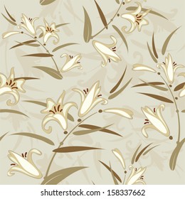 Vector seamless background with lily. Floral pattern.