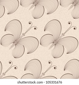 Vector seamless background with line drawing butterflies.  Perfect  cards for any other kind of design, birthday and other holiday