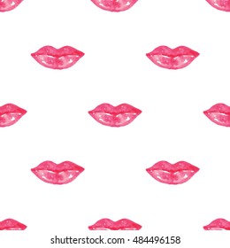 Vector seamless background. lip Watercolor print.