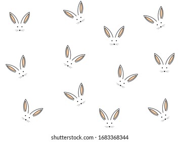 Vector de fondo transparente con un pequeño conejito lindo. Diseño de tela dibujada a mano.