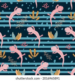 Vector seamless background with lizards in pink and blue colors