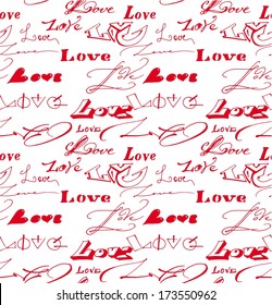 Vector seamless background with love inscription.