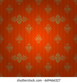 Vector seamless background. Luxury golden seamless pattern with stars. Gold decorations. Star pattern on a orange backdrop, golden vintage ornament.
