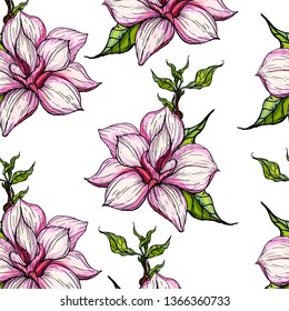 Vector seamless background with Magnolia flowers.