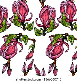 Vector seamless background with Magnolia flowers.