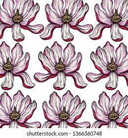 Vector seamless background with Magnolia flowers.