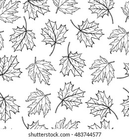 Vector seamless background a lot of maple autumn leaves on the ground.