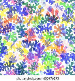 Vector seamless background. Marine floral shapes pattern. Abstract stylized seaweed and corals