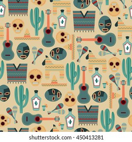 Vector Seamless Background with Mexican Elements