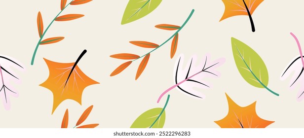 Vector de fondo sin fisuras. Patrón de otoño minimalista. Estampado moderno. Ideal para el diseño textil, protectores de pantalla, cubiertas, tarjetas, invitaciones y carteles.
