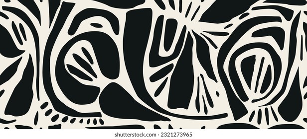 Vector seamless background. Minimalistic abstract pattern of different shapes. Modern black print on a light background. Ideal for textile design, screensavers, covers, cards, invitations and posters.