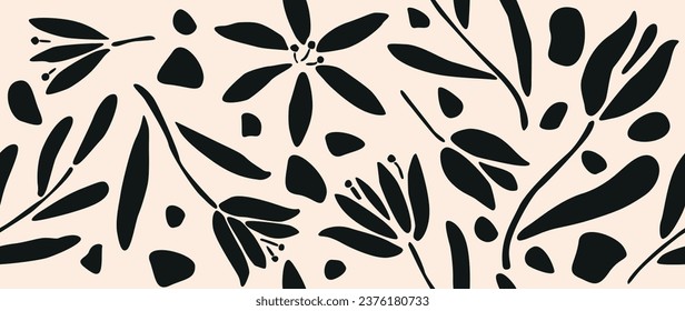 Vector seamless background. Minimalistic abstract floral pattern. Modern black print on a light background. Ideal for textile design, screensavers, covers, cards, invitations and posters.