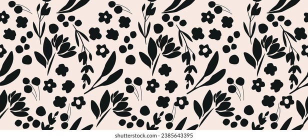 Vector seamless background. Minimalistic abstract floral pattern. Modern print in black color on a light background. Ideal for textile design, screensavers, covers, cards, invitations and posters.