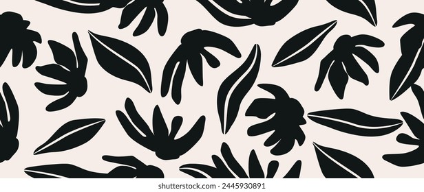 Vector seamless background. Minimalistic abstract floral pattern. Modern black print on a light background. Ideal for textile design, screensavers, covers, cards, invitations and posters.