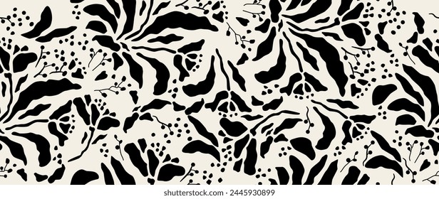 Vector seamless background. Minimalistic abstract floral pattern. Modern black print on a light background. Ideal for textile design, screensavers, covers, cards, invitations and posters.