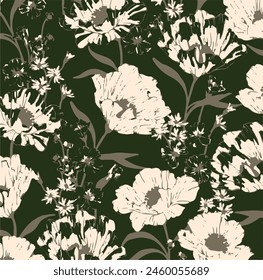 Vector seamless background. Minimalistic abstract floral pattern. Modern print in black color on a light background. Ideal for textile design. vector illustrations