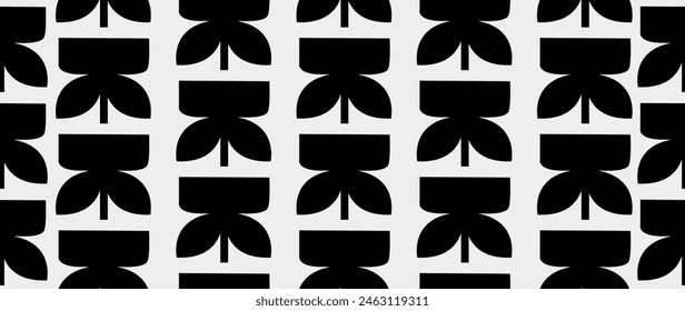 Vector seamless background. Minimalistic abstract floral pattern. Modern print in black color on a light background. Ideal for textile design, screensavers, covers, cards, invitations and posters.