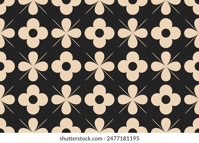 Vector seamless background. Minimalistic abstract floral pattern. Modern print in black and white color. Ideal for textile design, screensavers, covers, cards, invitations and posters.