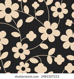 Vector seamless background. Minimalistic abstract floral pattern. Modern print in black and white color. Ideal for textile design, screensavers, covers, cards, invitations and posters.