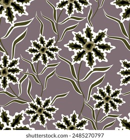 Vector seamless background. Minimalistic abstract floral pattern. Modern print in black color on a light background