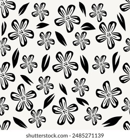 Vector seamless background. Minimalistic abstract floral pattern. Modern print in black color on a light background