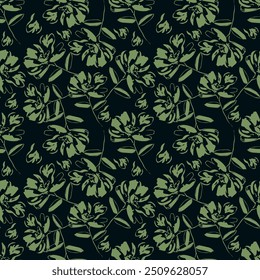 Fundo sem emenda do vetor. Padrão floral abstrato minimalista. Impressão moderna em preto sobre um fundo claro