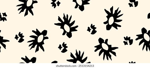 Vector seamless background. Minimalistic abstract floral pattern. Modern print in black color on a light background. Ideal for textile design, screensavers, covers, cards, invitations and posters.