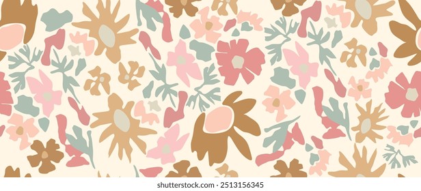 Fundo sem emenda do vetor. Padrão floral abstrato minimalista. Moderna impressão colorida em um fundo claro. Ideal para design têxtil, protetores de tela, capas, cartões, convites e cartazes.