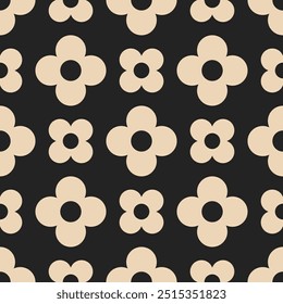 Fundo sem emenda do vetor. Padrão floral abstrato minimalista. Impressão moderna em preto e branco. Ideal para design têxtil, protetores de tela, capas, cartões, convites e cartazes.