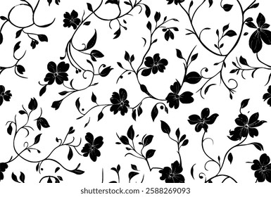 Vector seamless background. Minimalistic abstract floral pattern. Modern print in black color on a light background. Ideal for textile design, screensavers, covers, cards, invitations and posters.