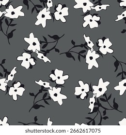 Vector seamless background. Minimalistic abstract floral pattern. Modern print in black color on a light background. Ideal for textile design. vector illustrations