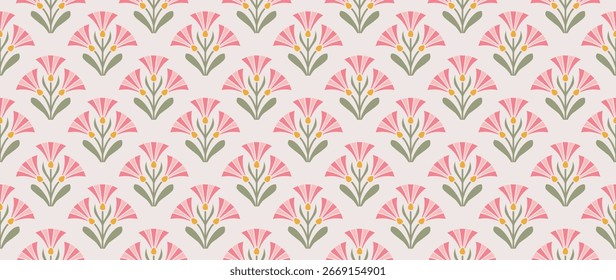 Vector seamless background. Minimalistic abstract floral pattern. Modern colorful print on light background. Perfect for textile design, screensavers, covers, cards, invitations and posters.