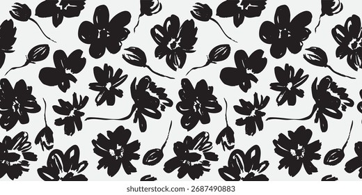 Vector seamless background. Minimalistic abstract floral pattern. Modern print in black color on a light background. Ideal for textile design, screensavers, covers, cards, invitations and posters