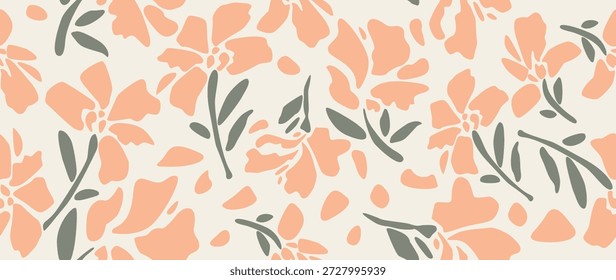Fundo sem emenda do vetor. Padrão floral abstrato minimalista. Impressão moderna. Perfeito para design têxtil, protetores de tela, capas, cartões, convites e cartazes.