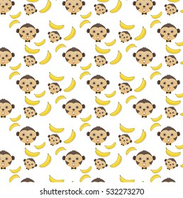 Vector seamless background of monkey and banana seamless pattern wallpaper with clipping mask