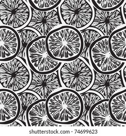 vector seamless background with  monochrome abstract lemon slices, clipping maksks